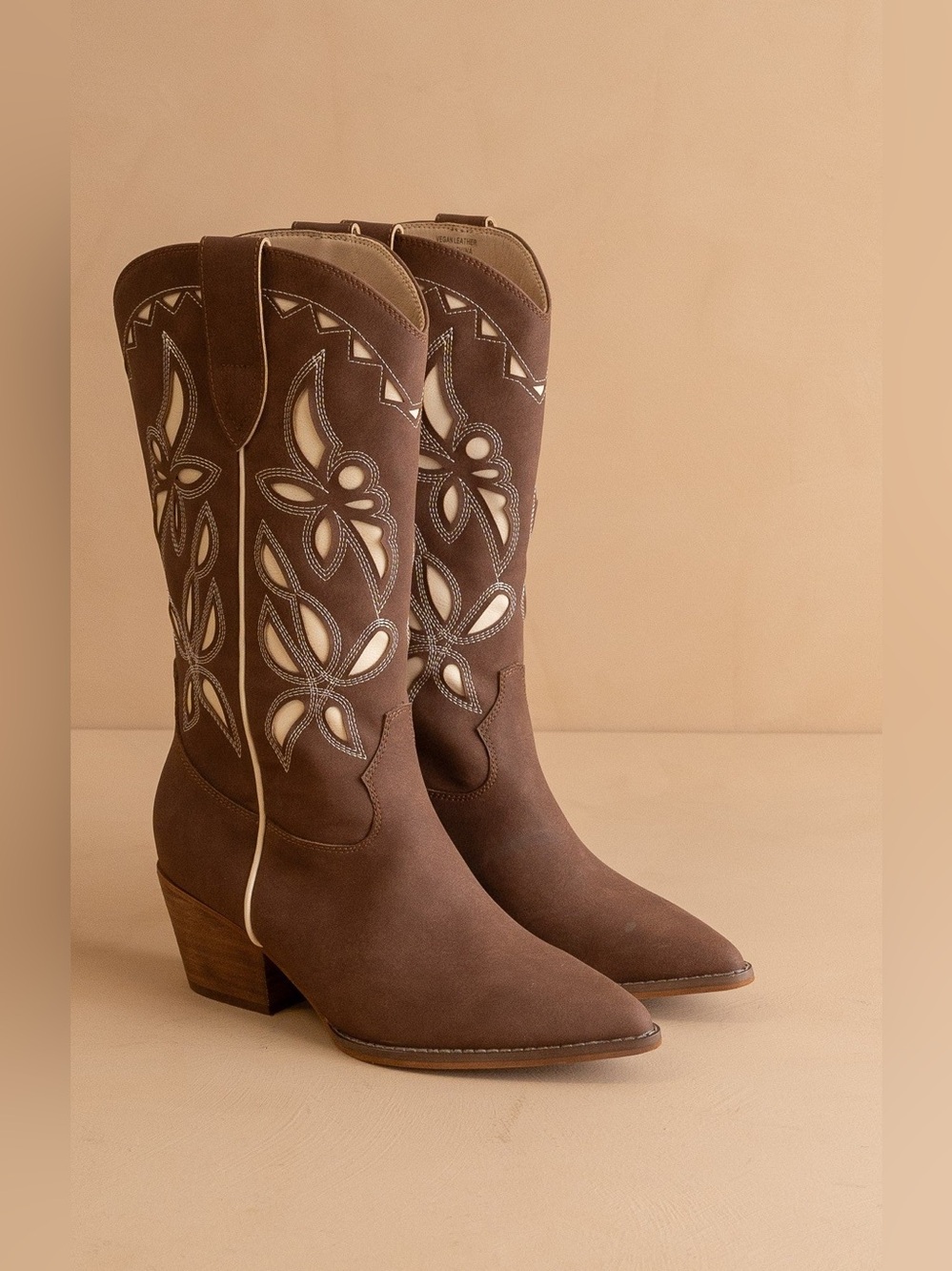 Floral Cutout Paneled Mid-Calf Western Boots - Oasis Society - Picture 3 of 4